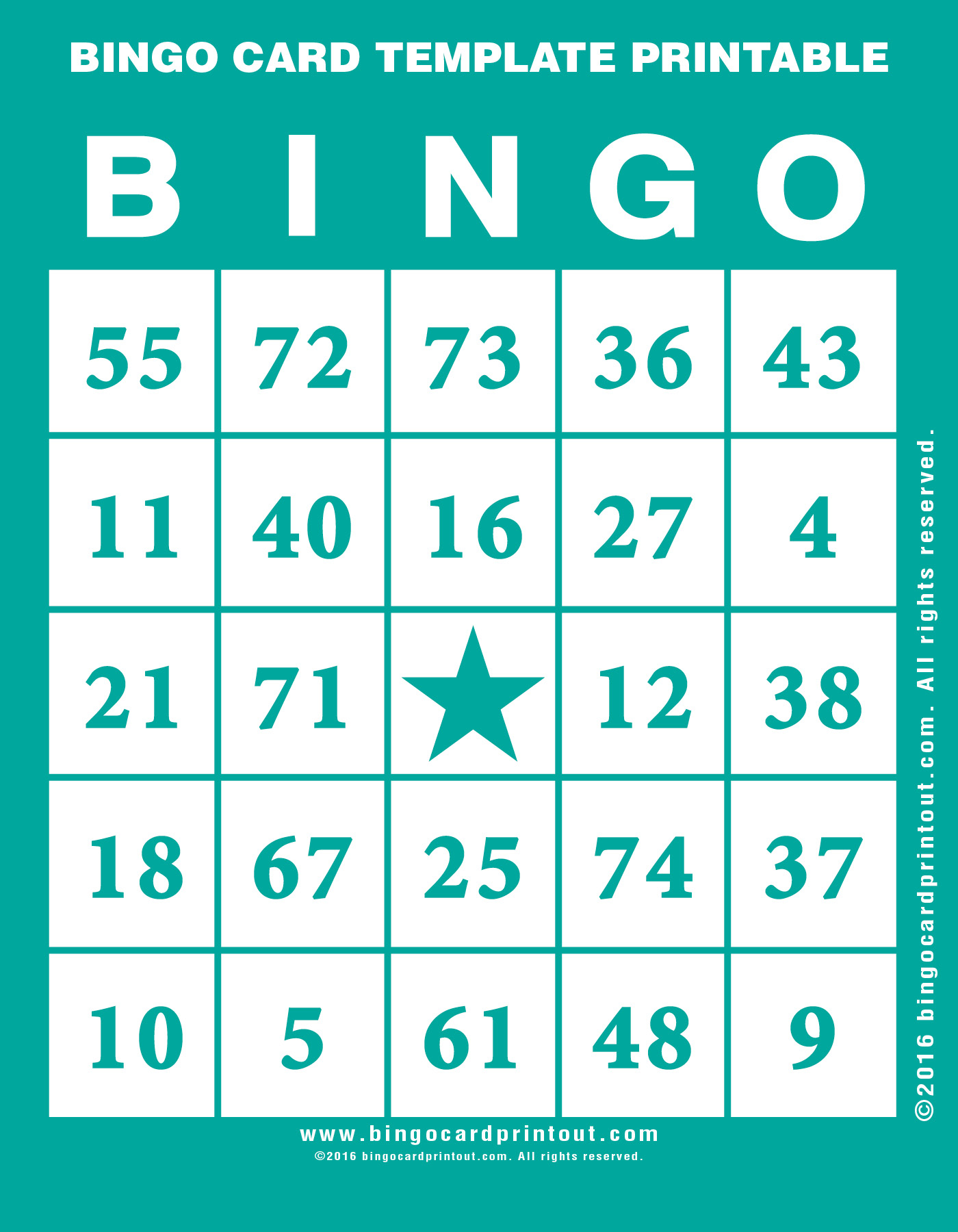 Bingo Card Template Printable BingoCardPrintout