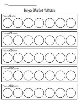 Bingo Marker Patterns Center By Adams Family Kindergarten 