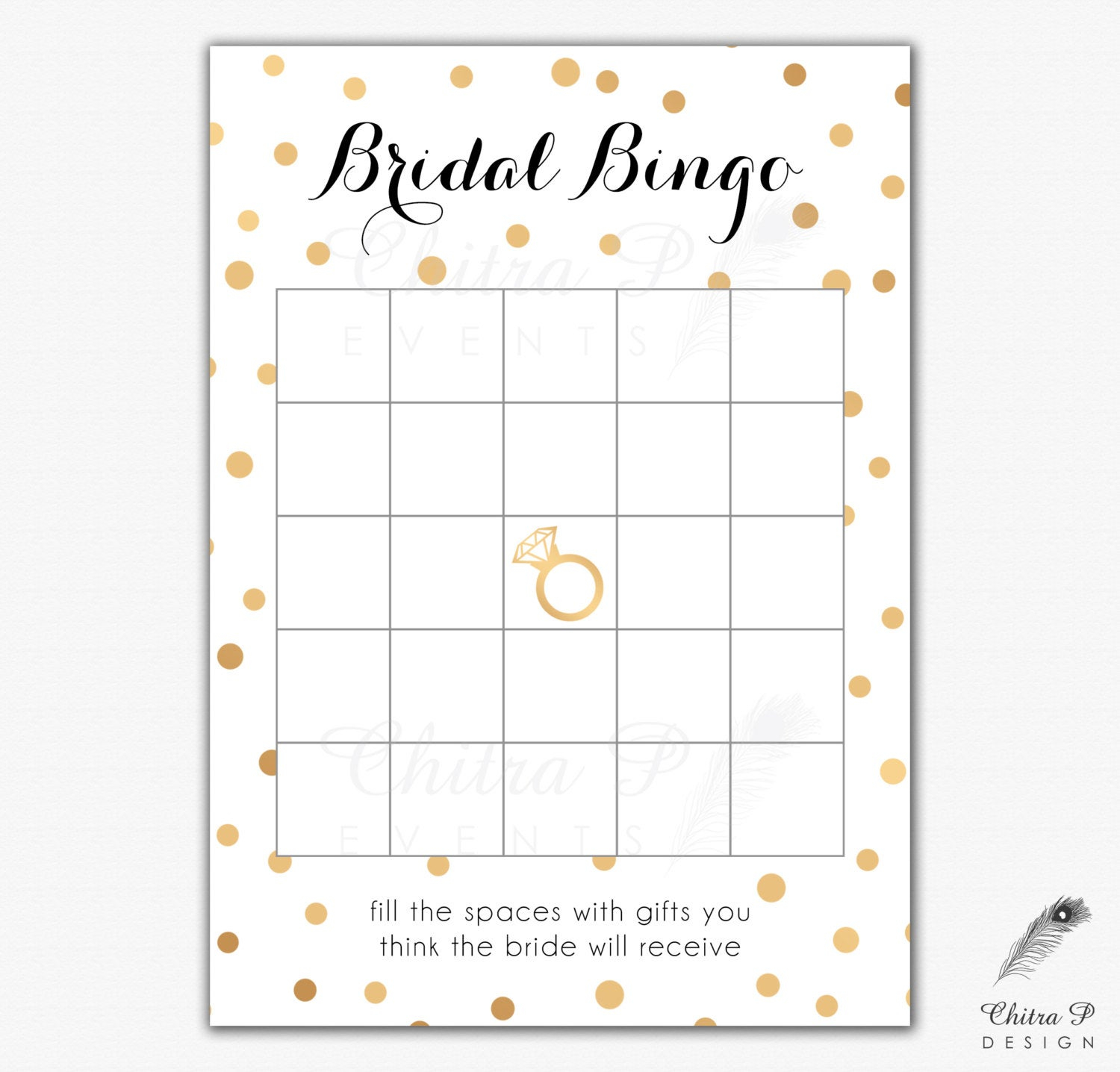 Black Gold Bridal Shower Bingo Cards Printed Or Printable