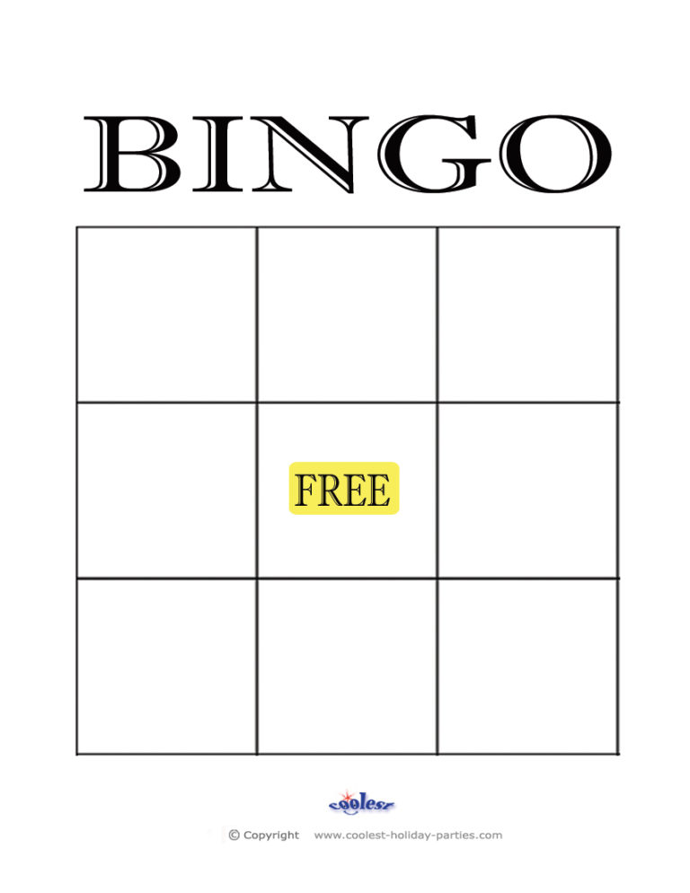 Blank bingo 3x3 Coolest Free Printables