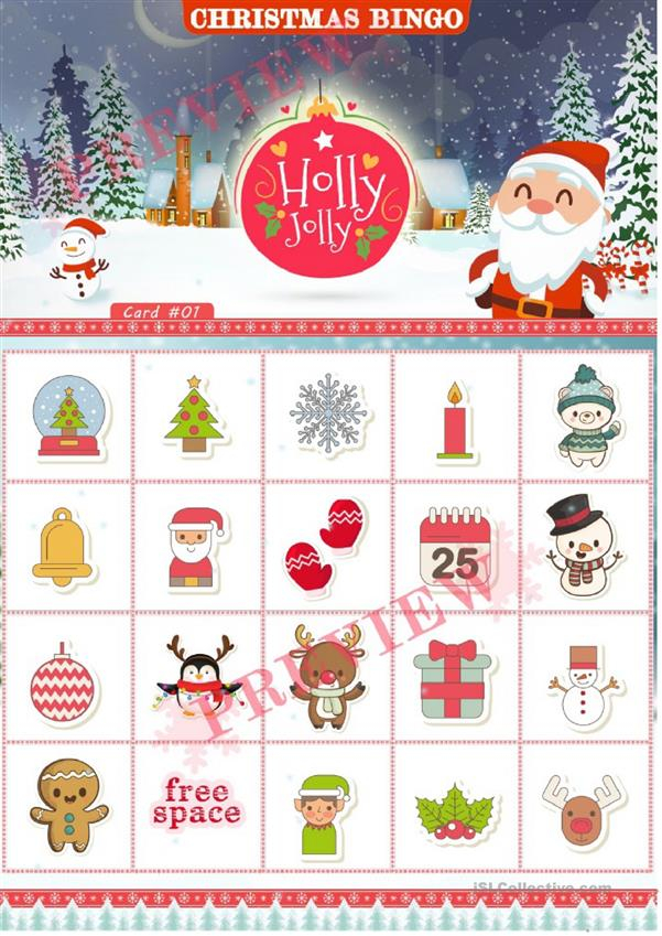 Christmas Bingo 50 Cards Video Game English ESL 