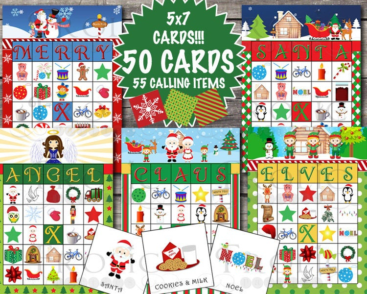 Christmas Bingo 50 Printable Cards INSTANT DOWNLOAD