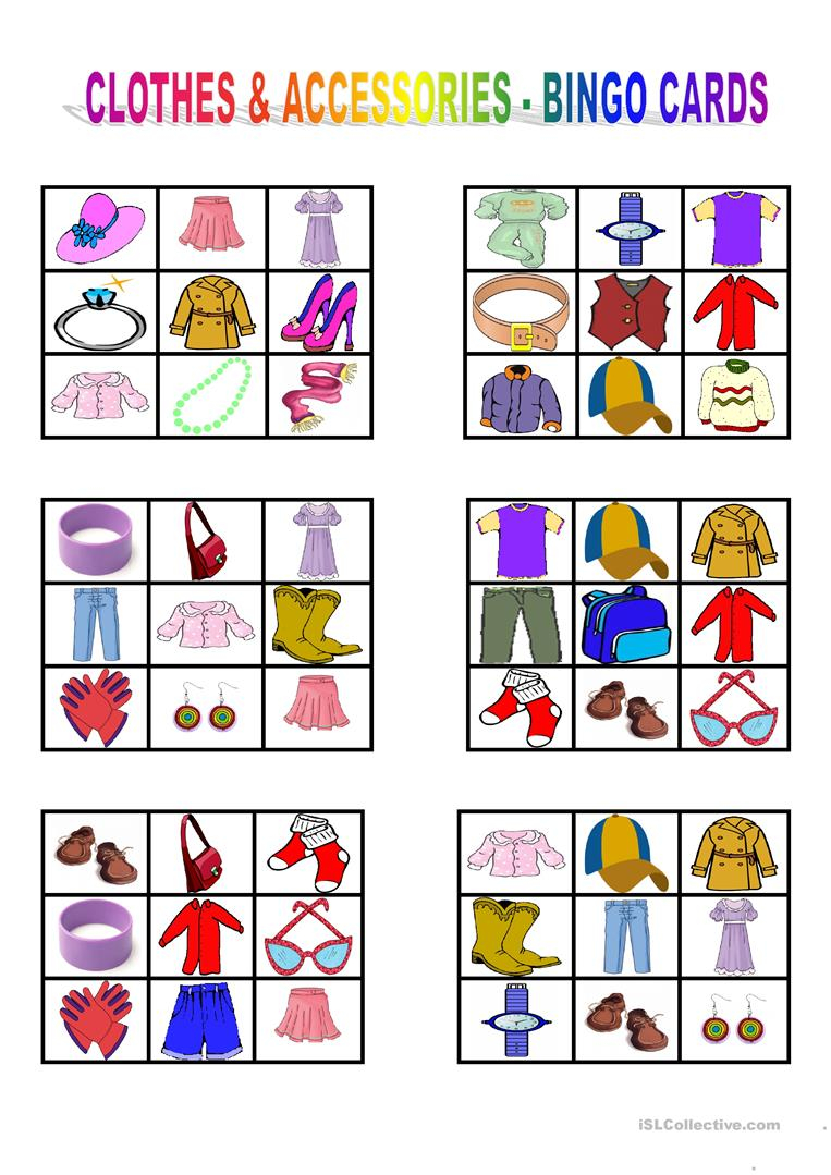 Clothes Accessories Bingo Cards Worksheet Free ESL Clothes Accessories Bingo Cards Worksheet Free ESL