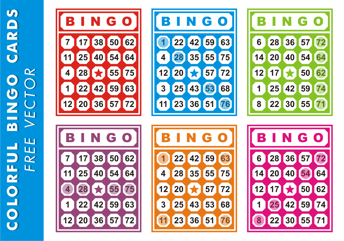 Colorful Bingo Cards Free Vector 97082 Download Free 
