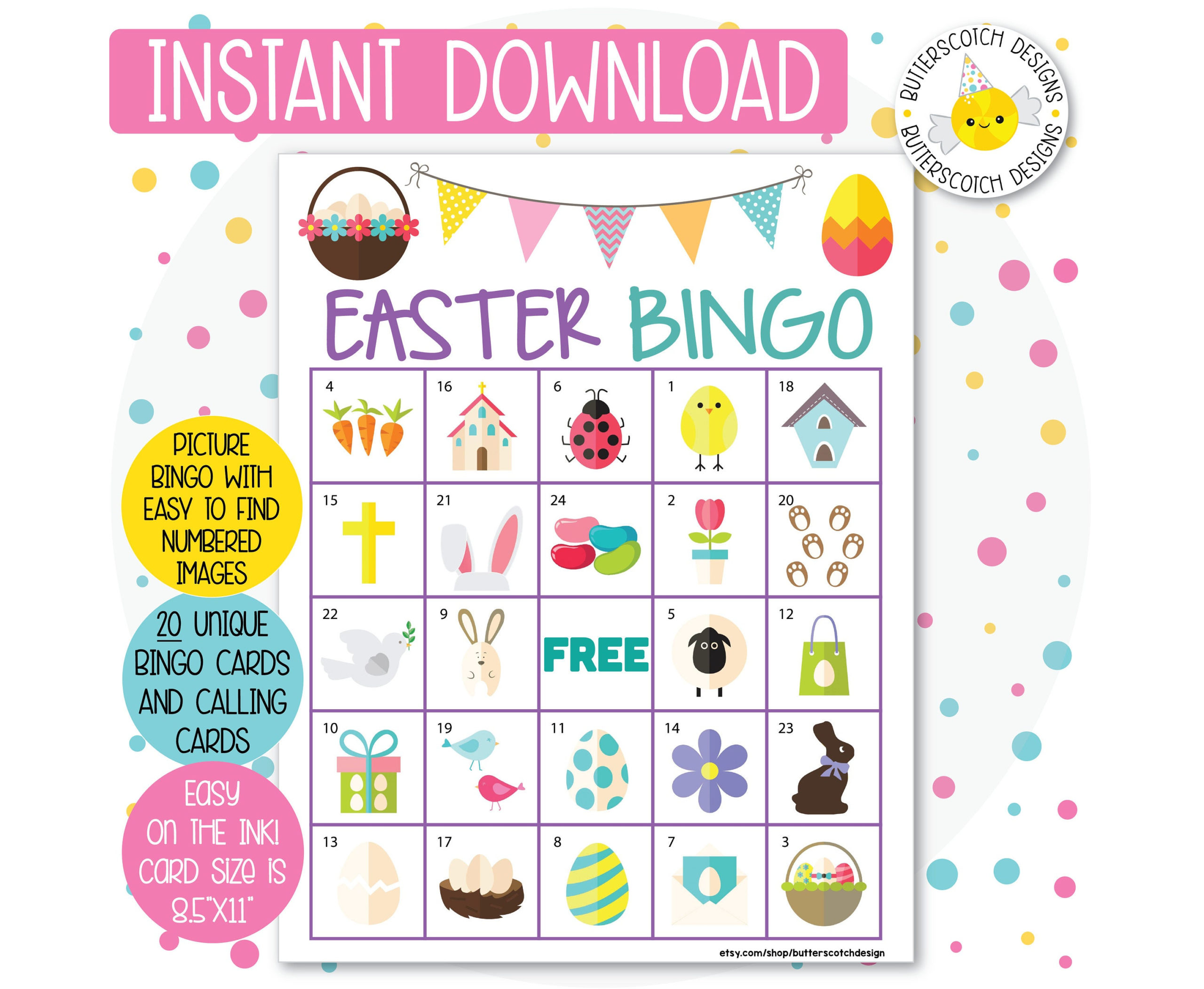 Easter Printable Bingo Cards 20 Different Cards Instant Etsy