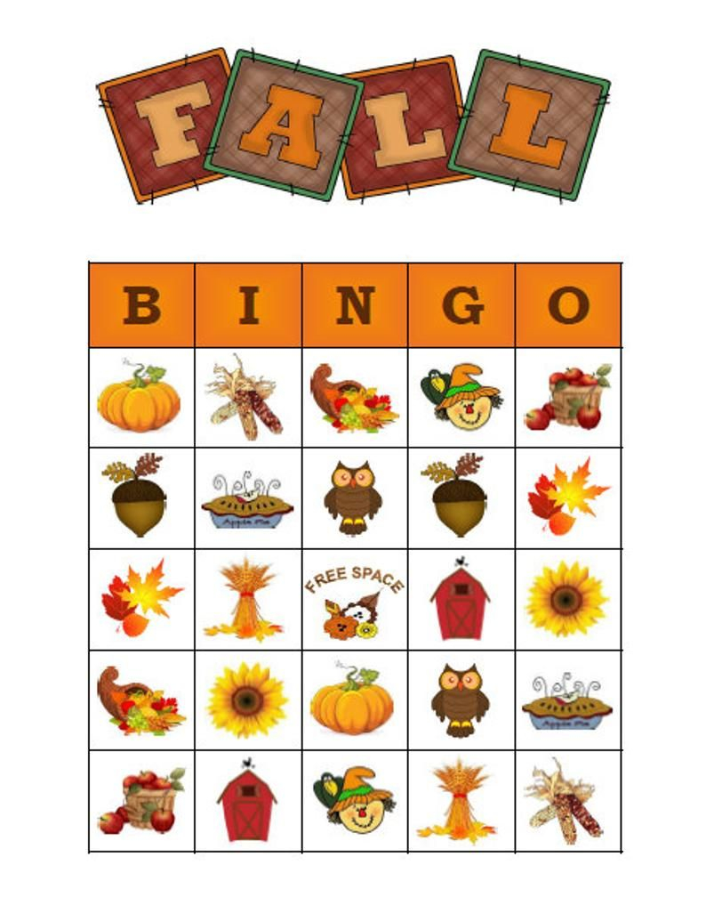 Fall Autumn Bingo 30 Printable Halloween Thanksgiving 