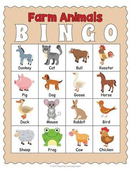 Farm Animals Activity Printable Farm Animals BINGO Game Farm Animals Activity Printable Farm Animals BINGO Game