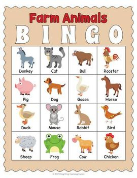 Farm Animals Activity Printable Farm Animals BINGO Game 