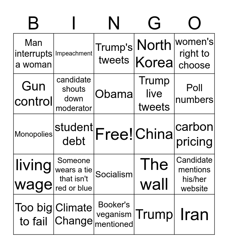 First Democratic Presidential Debate 2020 Bingo Card First Democratic Presidential Debate 2020 Bingo Card
