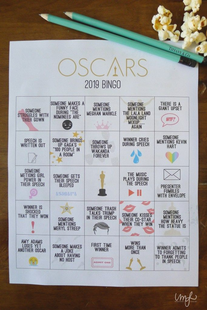 Free Printable 2019 Oscars Bingo oscars theoscars 