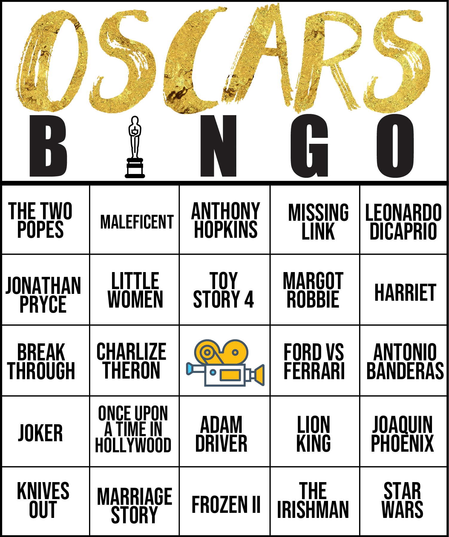 Free Printable 2020 Oscars Bingo Cards Play Party Plan 