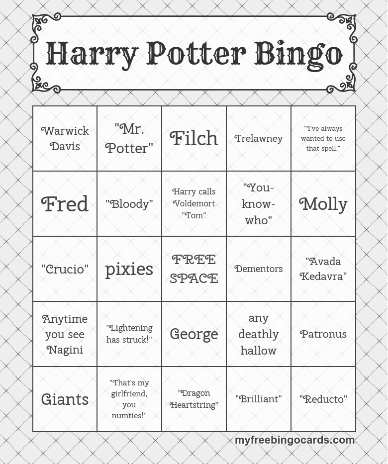 Free Printable Bingo Cards Harry Potter Printables 