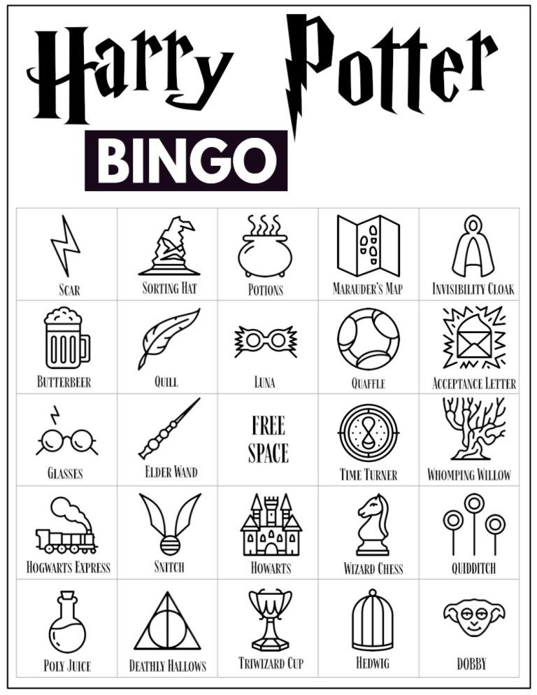 Free Printable Harry Potter Bingo Game Harry Potter