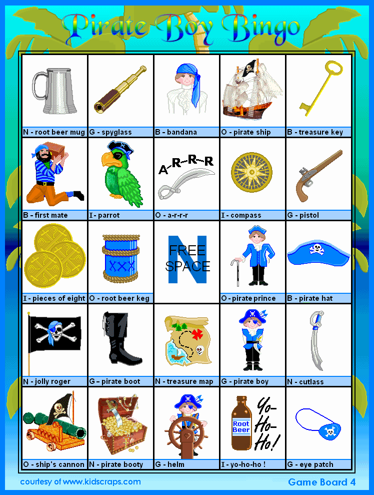 FREE Printable Pirate Boy Bingo Games At Kid Scraps 