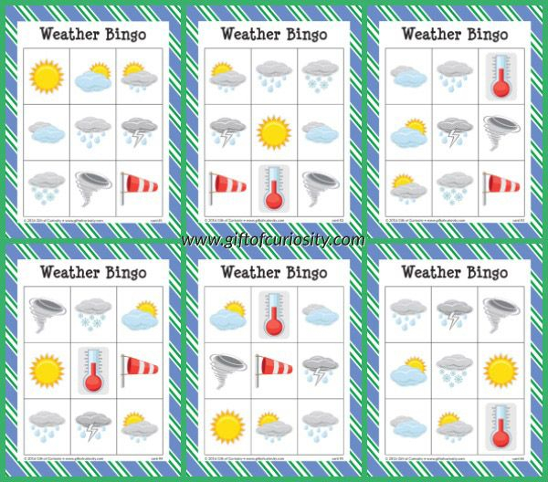 Free Printable Weather Bingo Preschool Weather Weather 