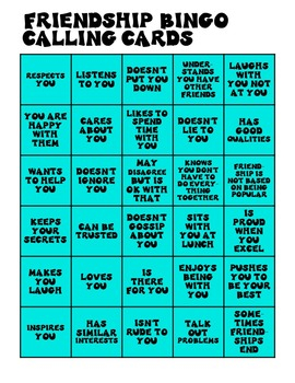 Friendship BINGO By Carol Miller The Middle School Friendship BINGO By Carol Miller The Middle School