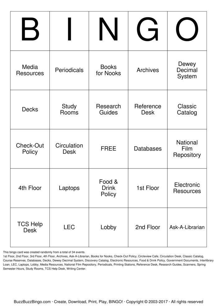 Library Lingo Bingo Cards To Download Print And Customize 