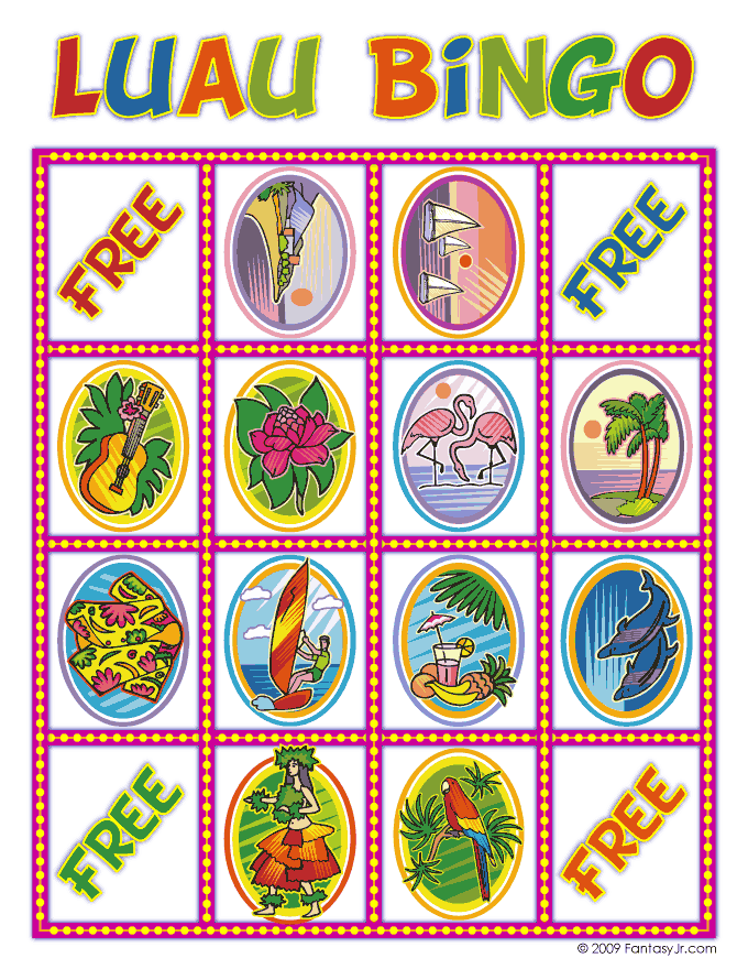 Luau Bingo Card 3 Woo Jr Kids Activities