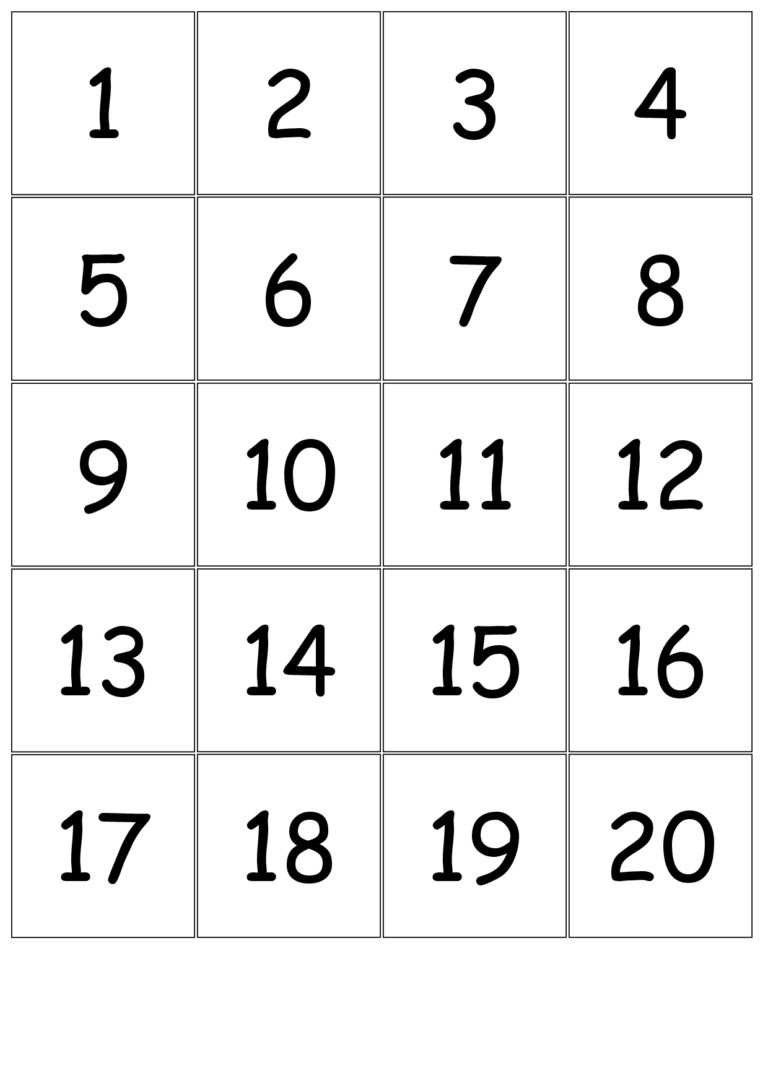 Number Cards 1 20 Printable Numbers Free Printable