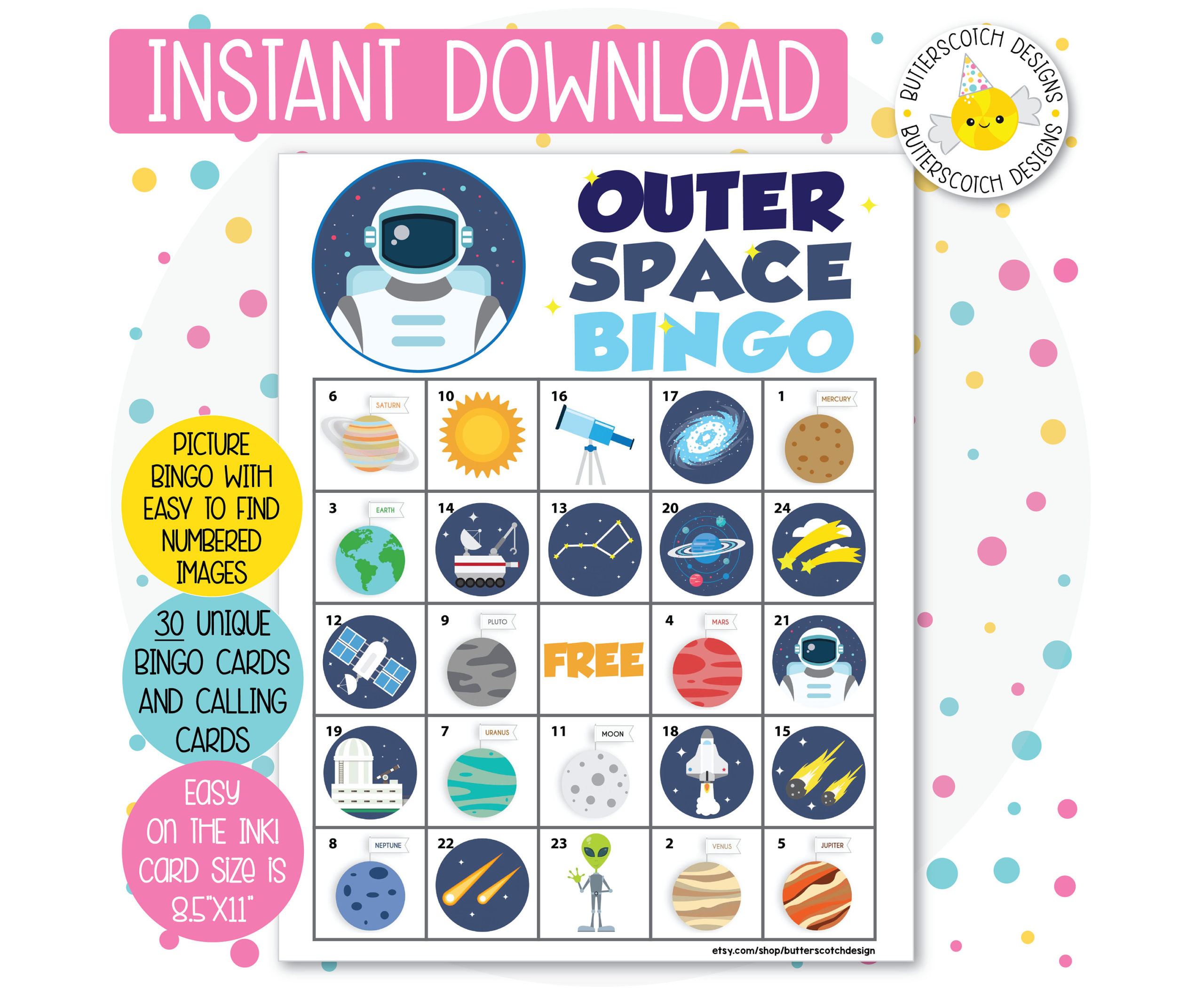 Outer Space Printable Bingo Cards 30 Different Cards Outer Space Printable Bingo Cards 30 Different Cards