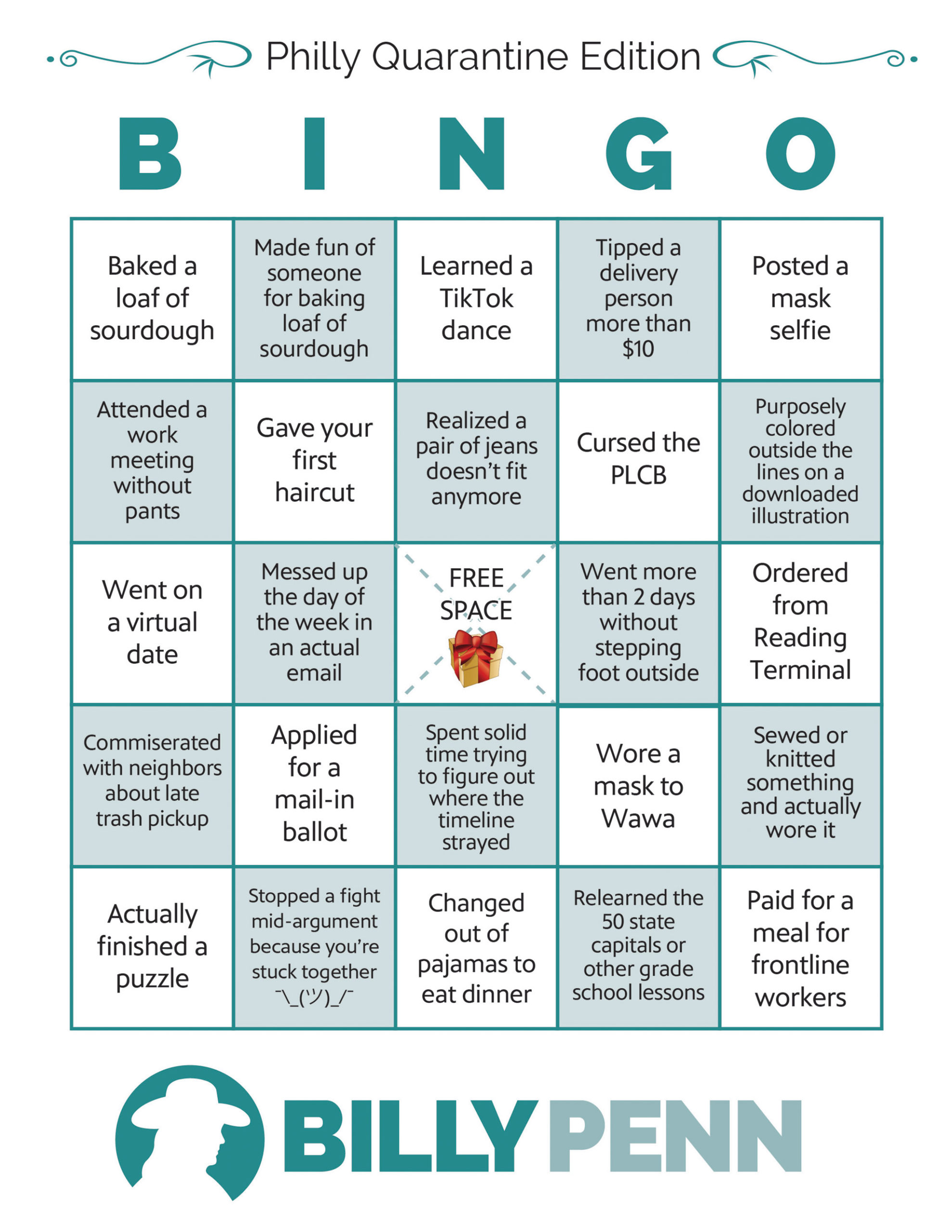 Philly Quarantine Bingo Check Off Boxes And Try To Score 