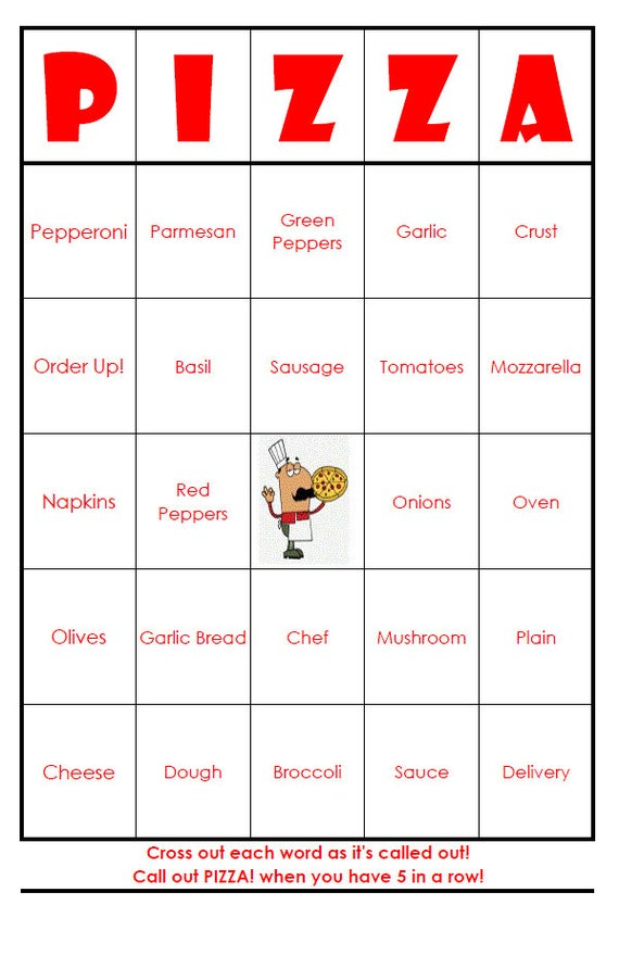 Pizza Party Bingo Cards Digital File 40 Cards