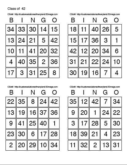 Printable Bingo Cards 4 Per Page Free Printable Bingo Cards