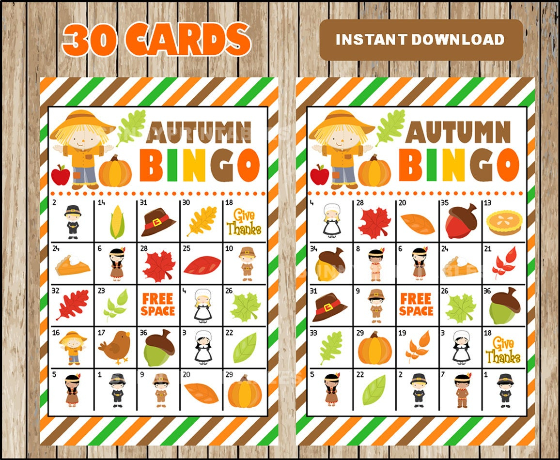 Printable 30 Fall Autumn Bingo Cards Printable Harvest Printable 30 Fall Autumn Bingo Cards Printable Harvest