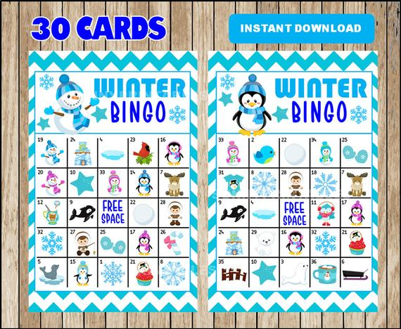 Printable 30 Winter Bingo Cards Printable Snowman Bingo 