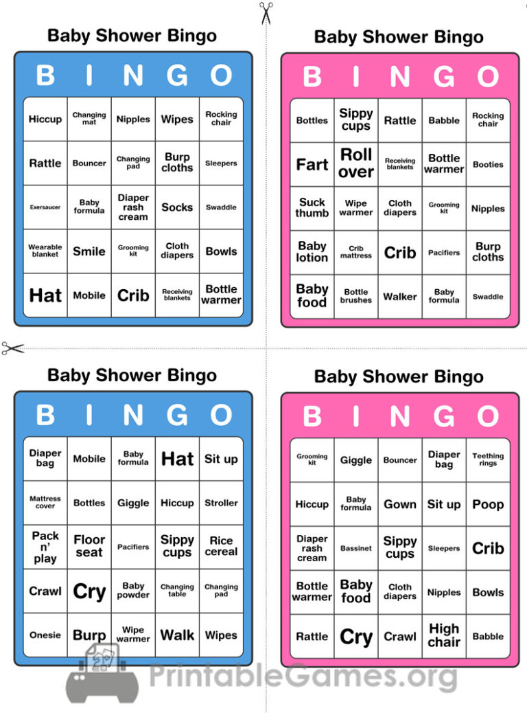 Printable Baby Shower Bingo 50 Cards Pink And Blue