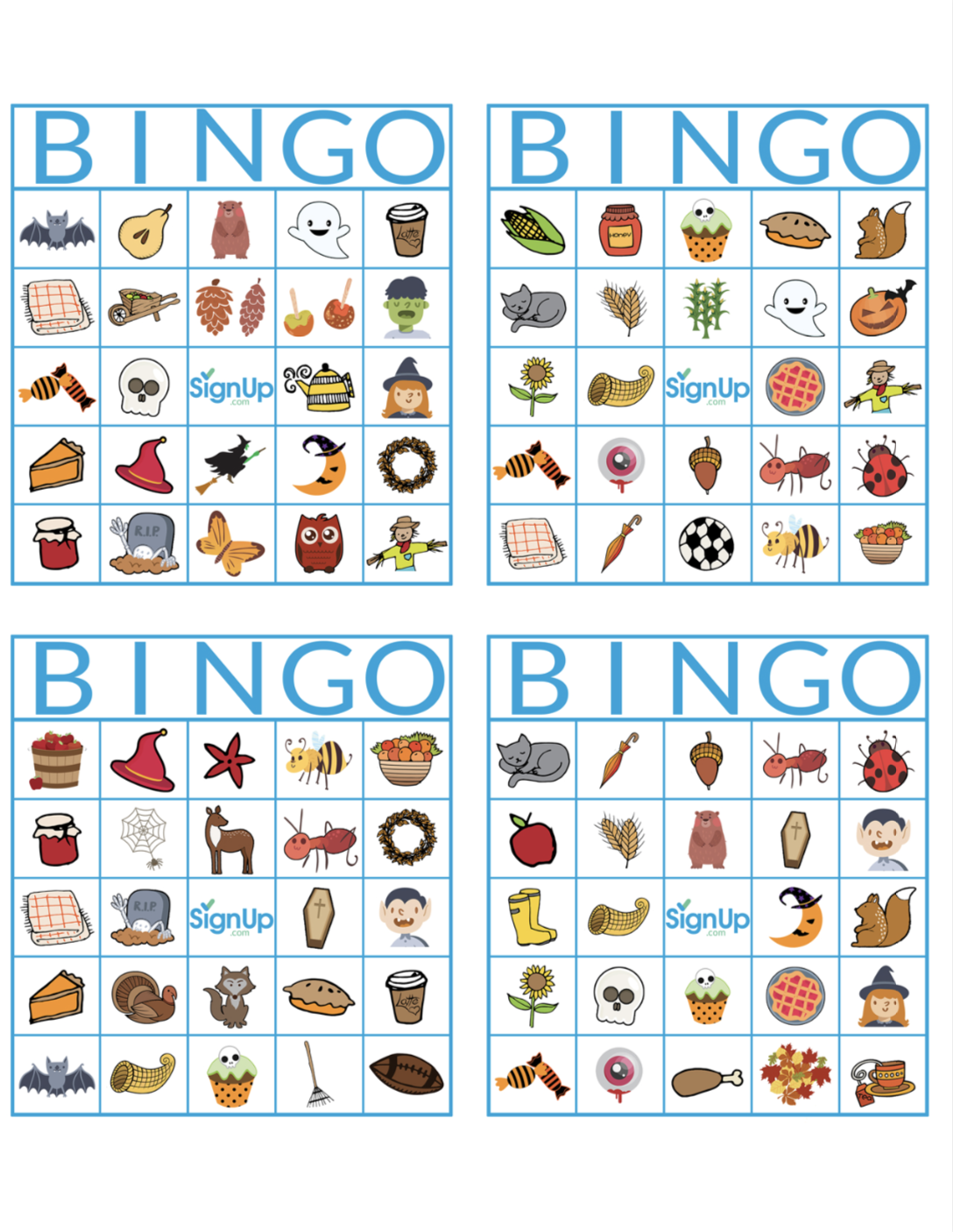 Printable Bingo Cards Fun Fall Classroom Party Activity 
