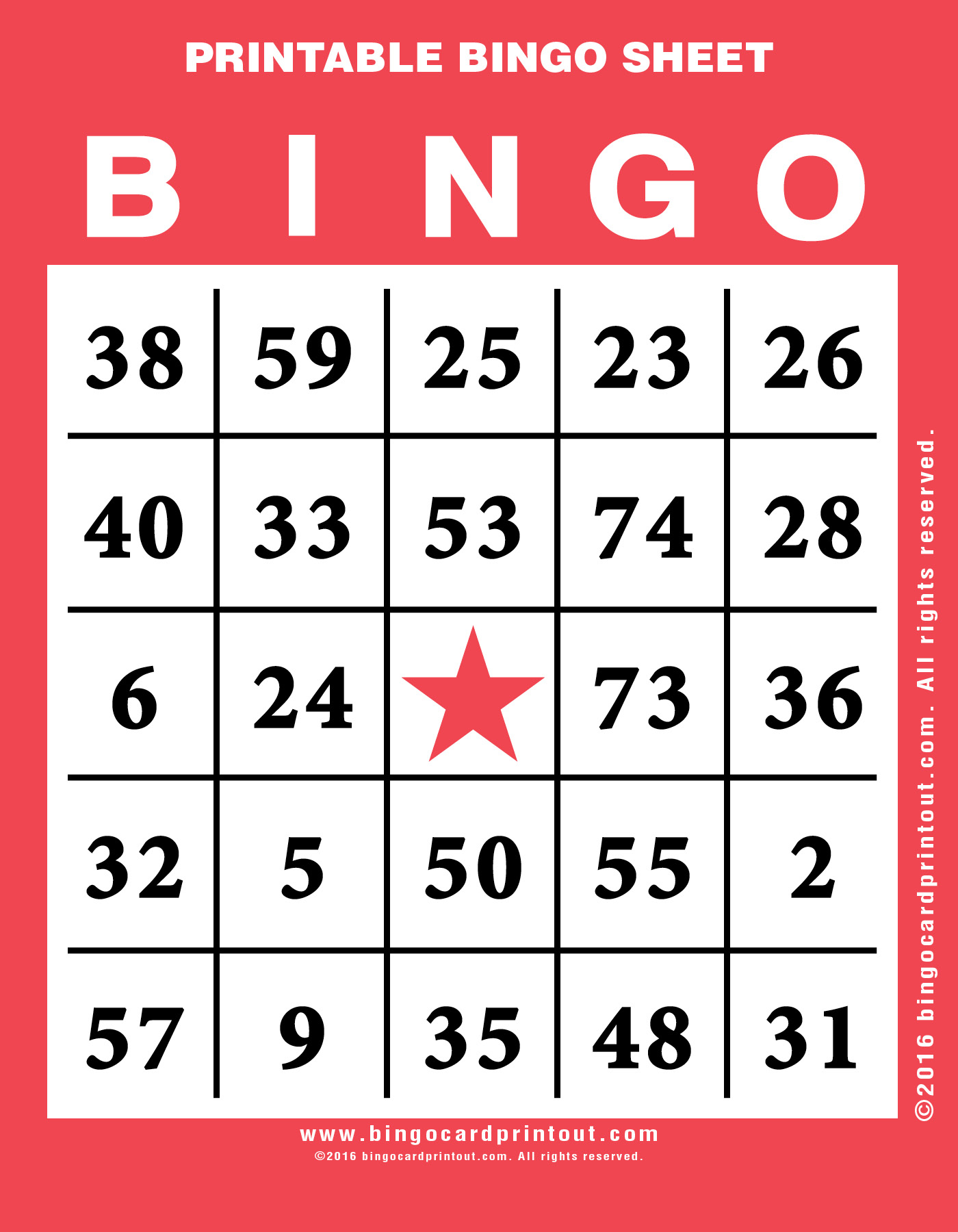 Printable Bingo Sheet BingoCardPrintout