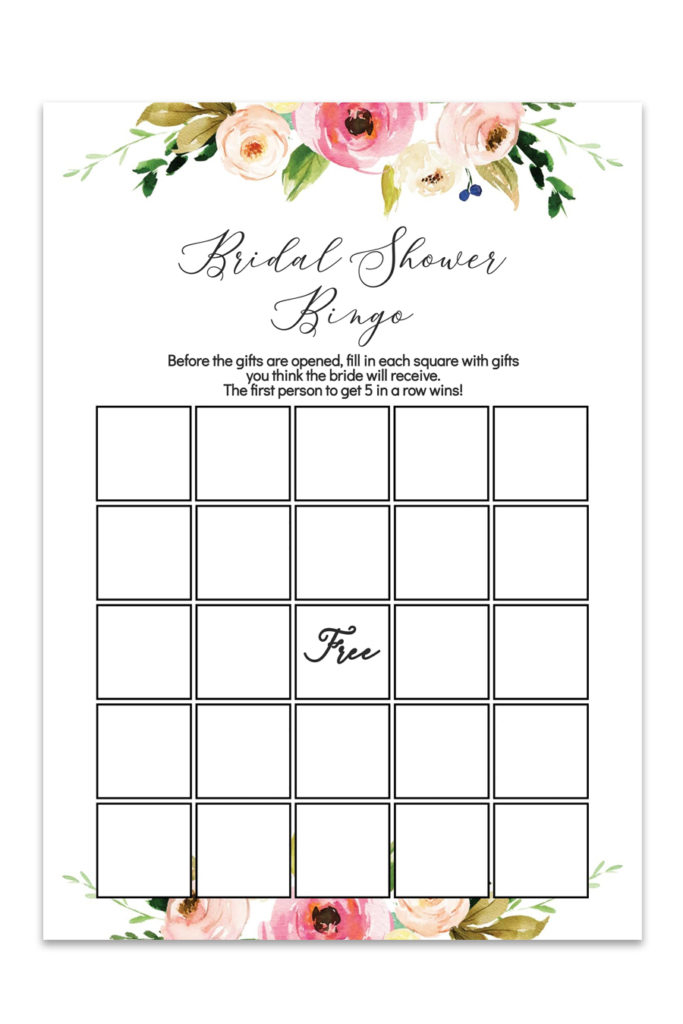 Printable Bridal Shower Bingo Watercolor Floral Chicfetti