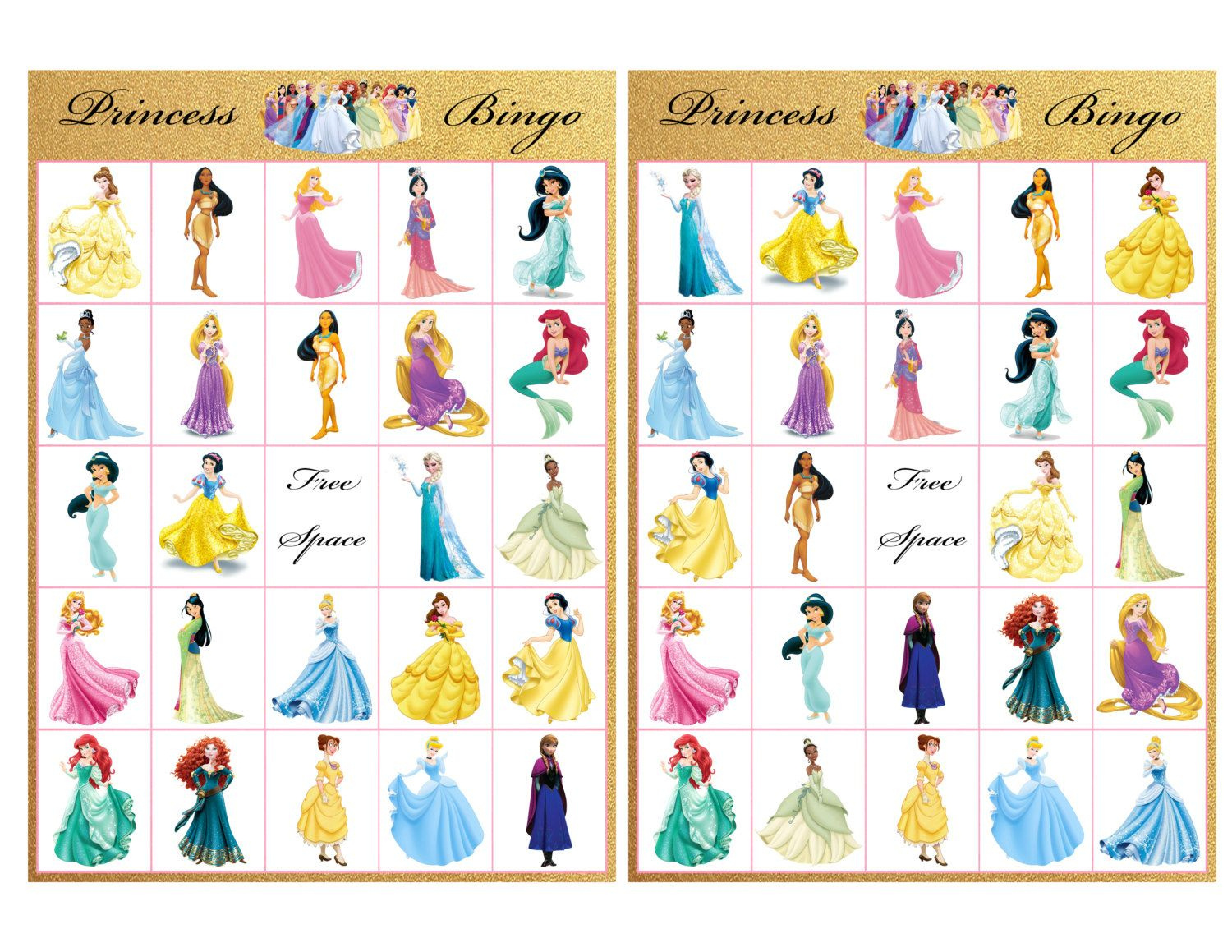 Printable Disney Princess Bingo Cards Printable Bingo Cards