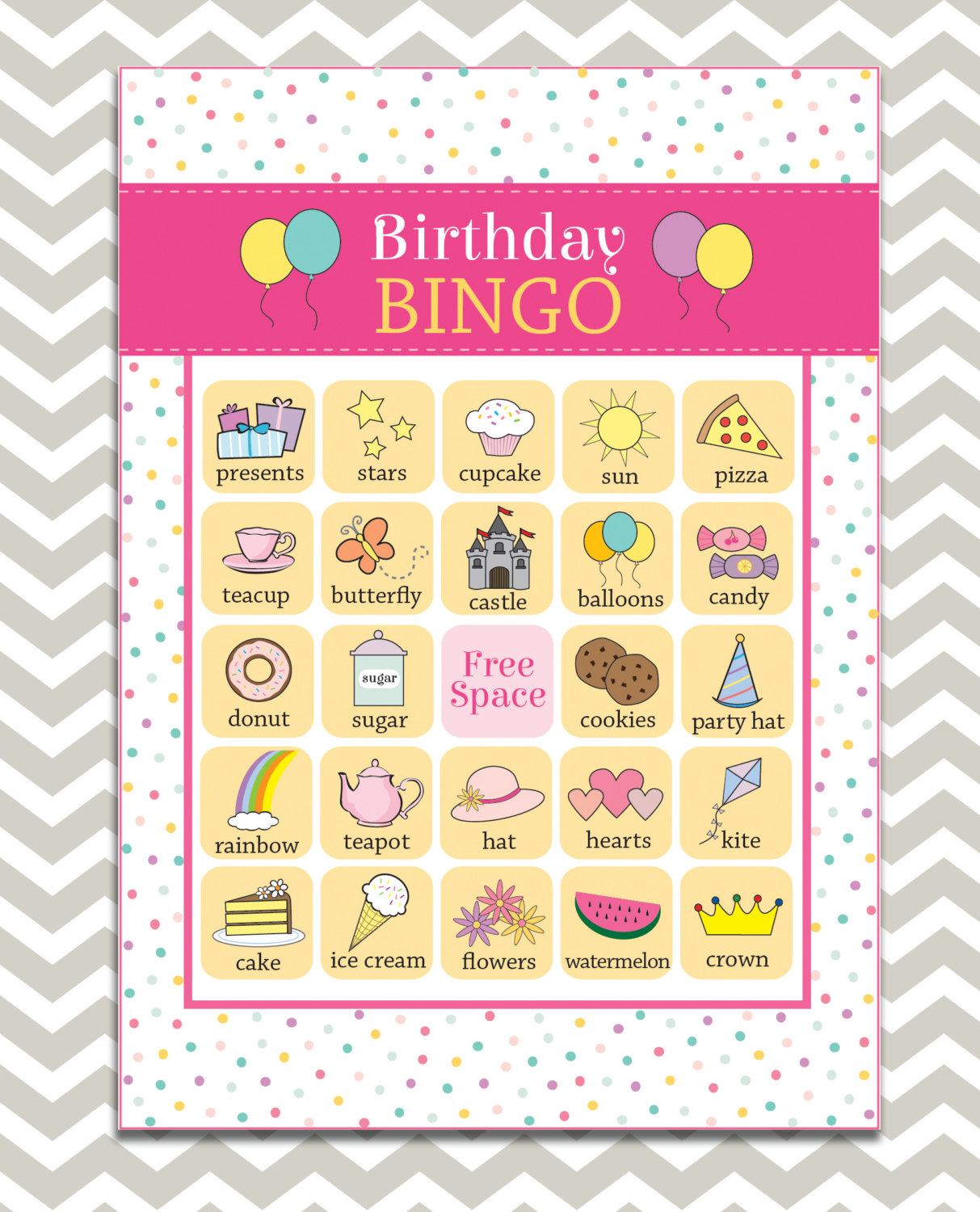 Printable Girl S Birthday Bingo 16 Unique Game Cards Printable Girl s Birthday Bingo 16 Unique Game Cards