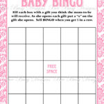 Printable Pink Damask Baby Shower Bingo Game Bee Busy