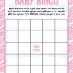Printable Pink Damask Baby Shower Bingo Game Bee Busy