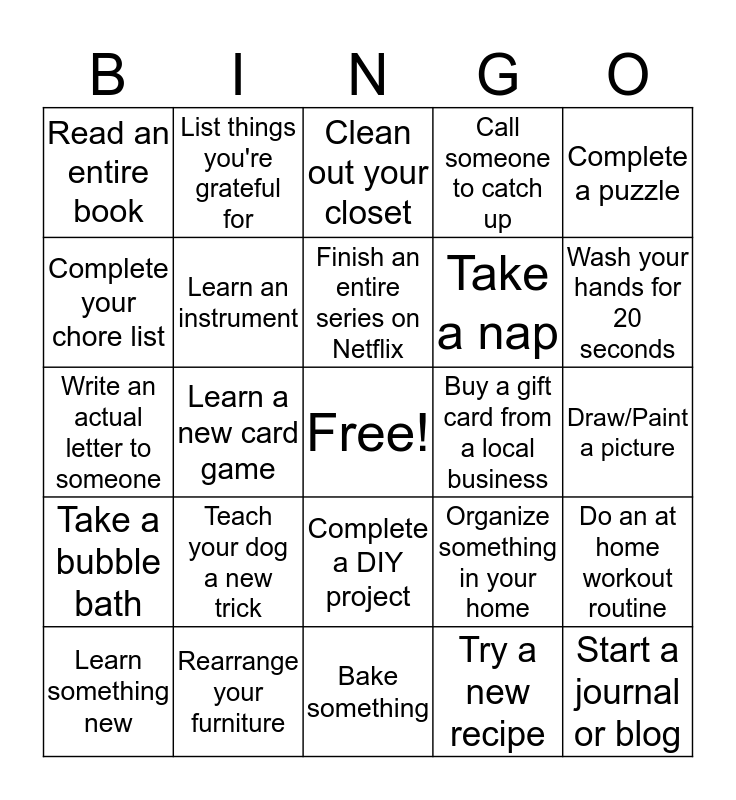 Quarantine Bingo Card Quarantine Bingo Card