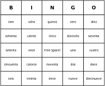 Spanish Numbers Bingo Cards
