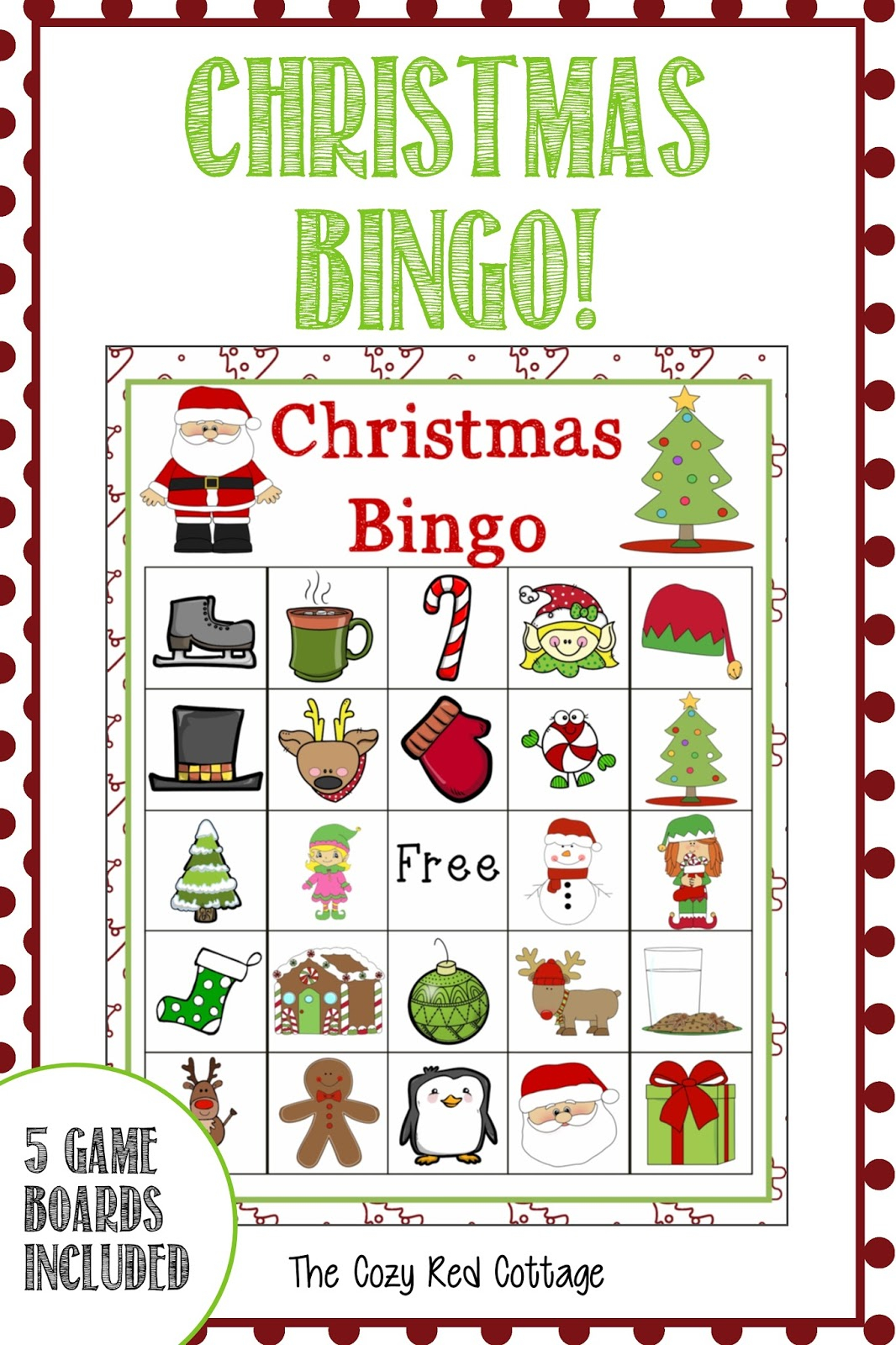 The Cozy Red Cottage Christmas Bingo Free Printable Game 