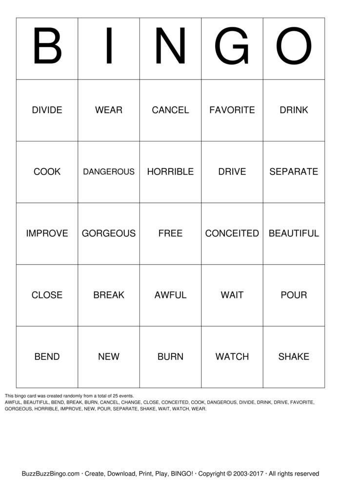 Vocabulary Bingo Cards To Download Print And Customize