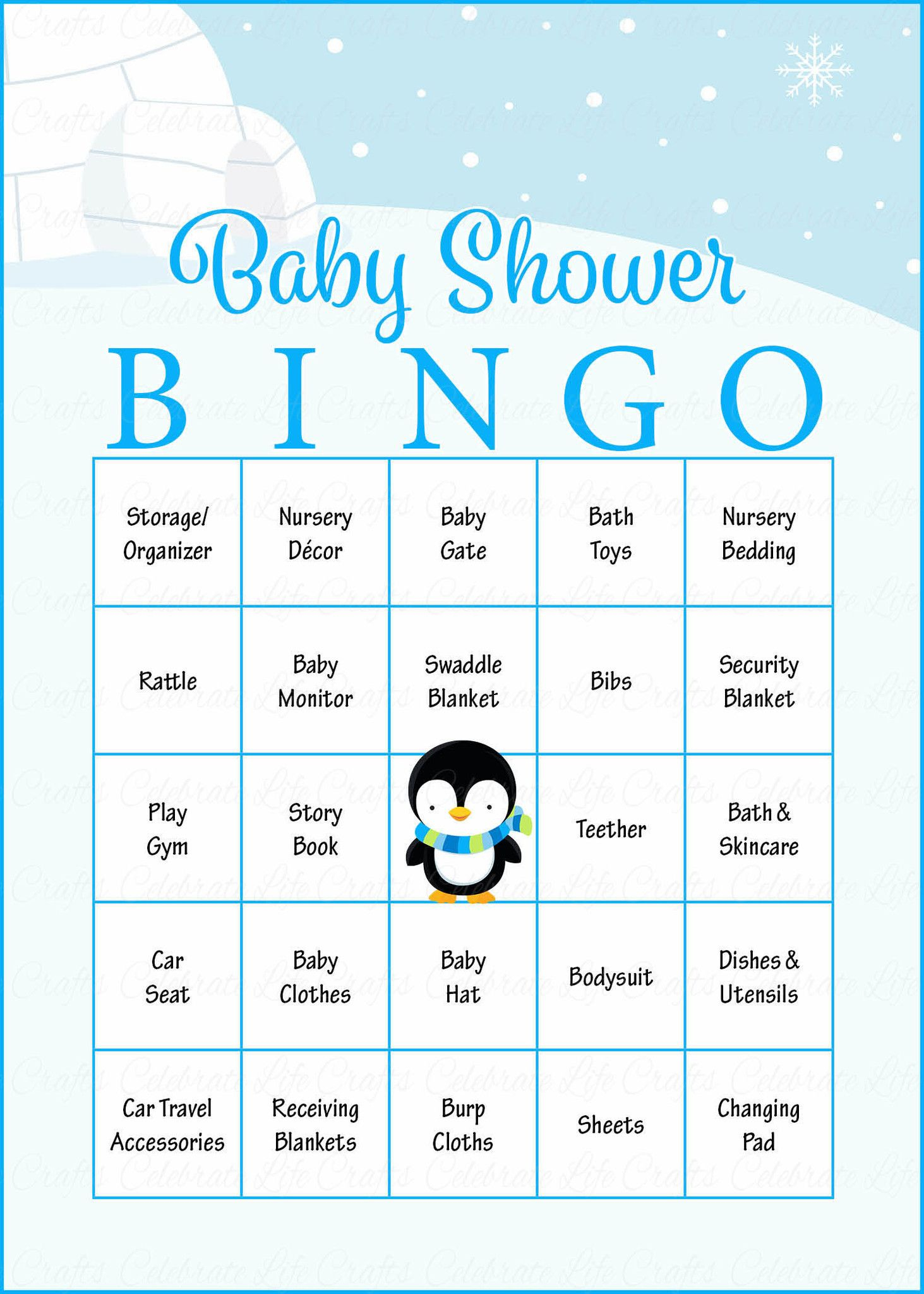 Winter Baby Bingo Cards Printable Download Prefilled 