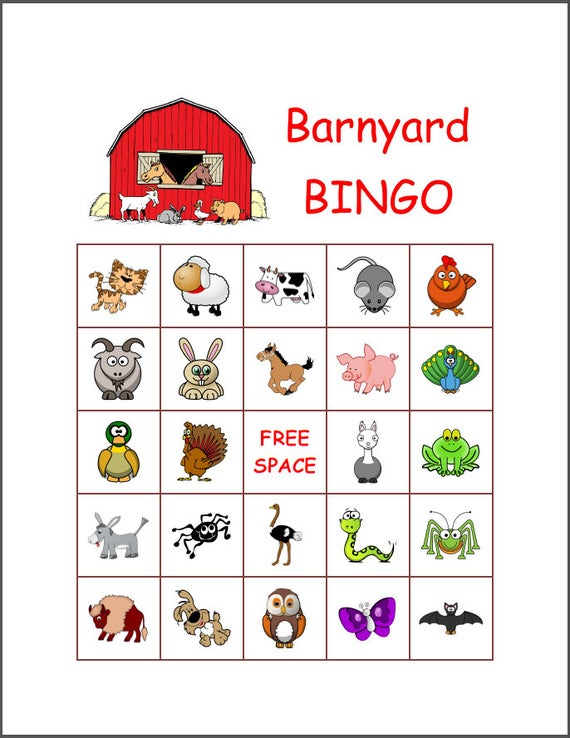 100 Barnyard Animal Themed Picture Bingo Cards Instant