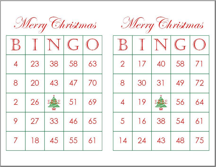 200 Merry Christmas Bingo Cards Prints 2 Per Page 