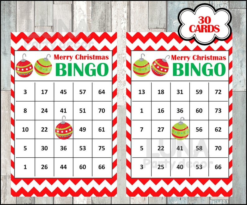 30 Merry Christmas Holiday Bingo Cards DIY Printable Game 