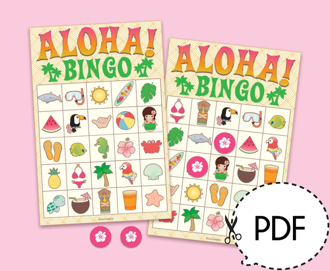 Aloha Luau Hawaii Bingo Game KitPrintable PDF Download