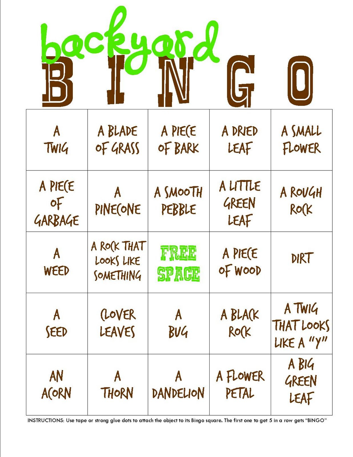 Backyard Campout Bingo Printable