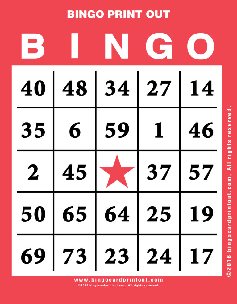Bingo Print Out BingoCardPrintout