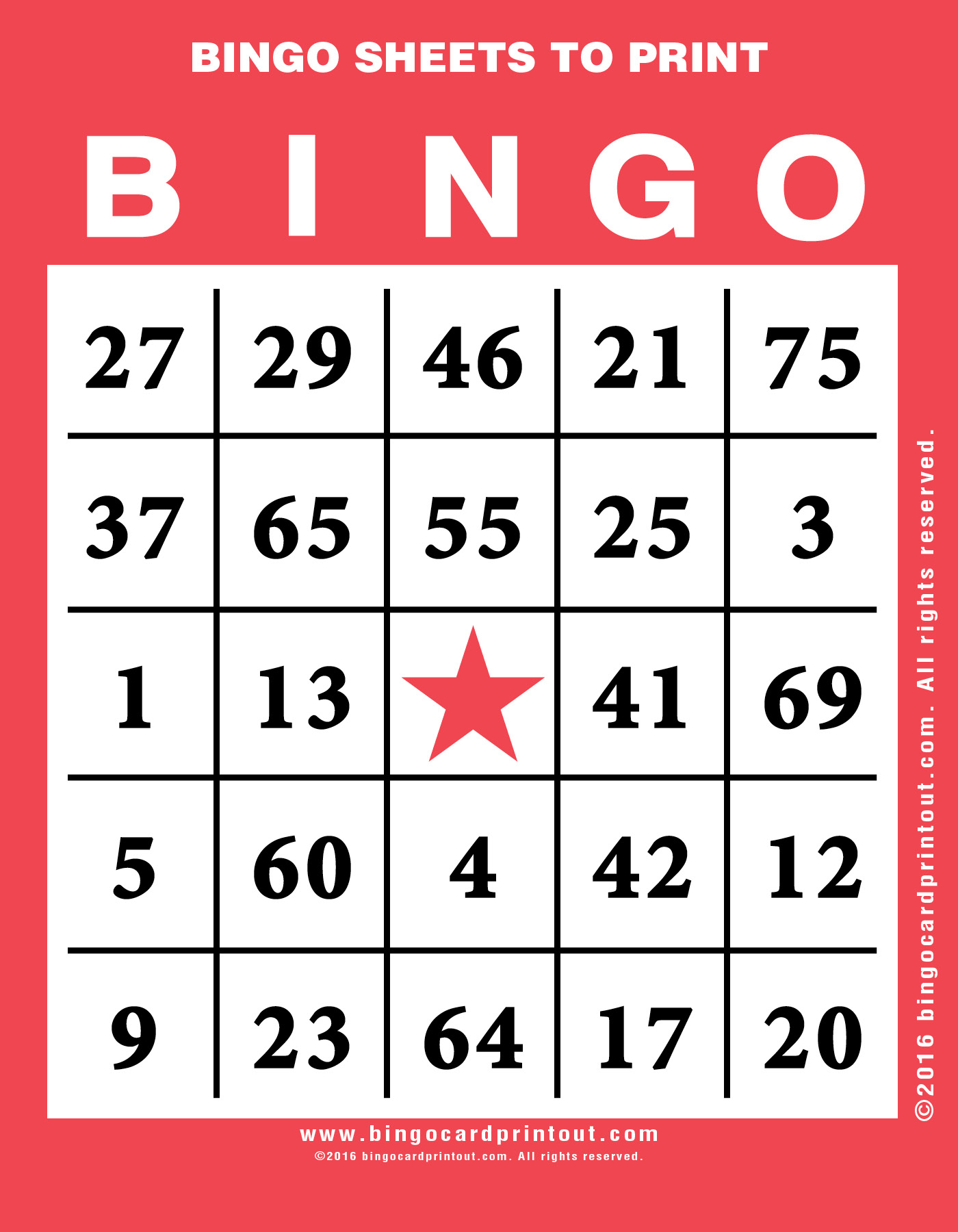 Bingo Sheets To Print BingoCardPrintout