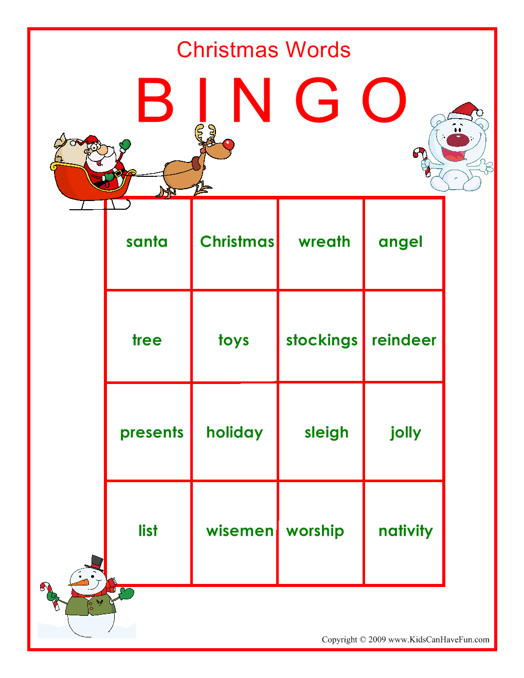 Christmas Words Bingo Game Christmas Words Christmas 